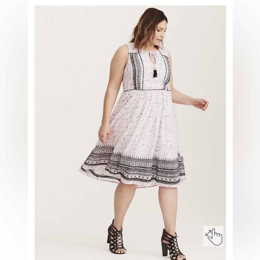GEO PRINT EMBROIDERED CHIFFON MIDI DRESS